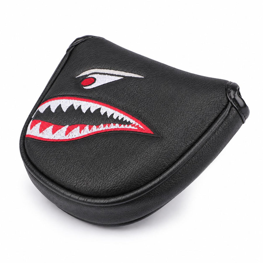 Lucky Birdie Putter Cover, Black Funny Shark Golf Putter Headcover with Red Eyes, PU Leather Golf Club Cover