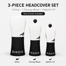 Lucky Birdie Golf Headcover Set, 3-Piece Driver Fairway Wood & Hybrid Club Covers, Black and White PU Leather Golf Accessories