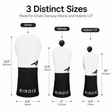Lucky Birdie Golf Headcover Set, 3-Piece Driver Fairway Wood & Hybrid Club Covers, Black and White PU Leather Golf Accessories
