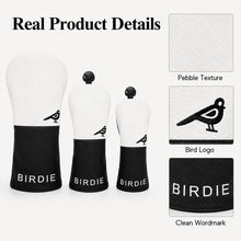 Lucky Birdie Golf Headcover Set, 3-Piece Driver Fairway Wood & Hybrid Club Covers, Black and White PU Leather Golf Accessories