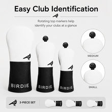 Lucky Birdie Golf Headcover Set, 3-Piece Driver Fairway Wood & Hybrid Club Covers, Black and White PU Leather Golf Accessories