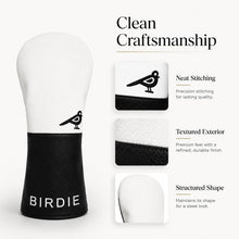 Lucky Birdie Golf Headcover Set, 3-Piece Driver Fairway Wood & Hybrid Club Covers, Black and White PU Leather Golf Accessories