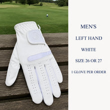 Lucky Men's White Left Hand Golf Glove for Right-Handed Golfers, Microfiber Practice Glove with Wrist Closure, Size 26 or 27, 1 Glove