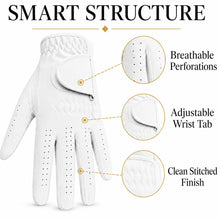 Lucky Birdie White Left-Hand Golf Glove for Men and Women, Synthetic Suede-Style PU, Breathable Perforated Fingers, Adjustable Wrist