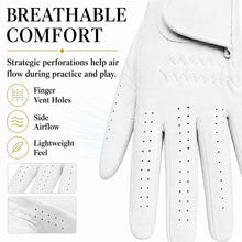 Lucky Birdie White Left-Hand Golf Glove for Men and Women, Synthetic Suede-Style PU, Breathable Perforated Fingers, Adjustable Wrist
