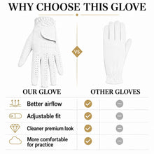 Lucky Birdie White Left-Hand Golf Glove for Men and Women, Synthetic Suede-Style PU, Breathable Perforated Fingers, Adjustable Wrist