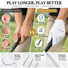 Lucky Birdie White Left-Hand Golf Glove for Men and Women, Synthetic Suede-Style PU, Breathable Perforated Fingers, Adjustable Wrist