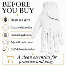 Lucky Birdie White Left-Hand Golf Glove for Men and Women, Synthetic Suede-Style PU, Breathable Perforated Fingers, Adjustable Wrist