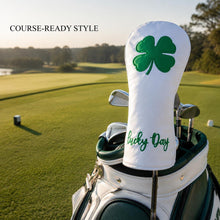 Lucky Day 4-Leaf Clover Golf Club Headcover, White & Green Embroidered PU Leather Protector for Driver, Fairway Wood or Hybrid, Single Size, Golf Course Style