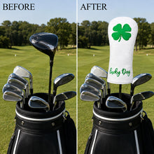 Lucky Day 4-Leaf Clover Golf Club Headcover, White & Green Embroidered PU Leather Protector for Driver, Fairway Wood or Hybrid, Single Size, Golf Course Style
