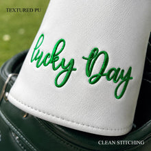 Lucky Day 4-Leaf Clover Golf Club Headcover, White & Green Embroidered PU Leather Protector for Driver, Fairway Wood or Hybrid, Single Size, Golf Course Style