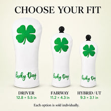 Lucky Day 4-Leaf Clover Golf Club Headcover, White & Green Embroidered PU Leather Protector for Driver, Fairway Wood or Hybrid, Single Size, Golf Course Style