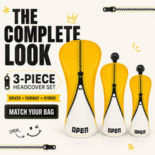 Lucky Birdie Golf Club Head Covers Set - Zipper-Style Yellow & White Covers for Driver, Fairway Wood, Hybrid - 3-Piece Set & Single Options