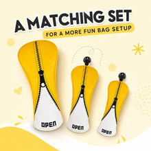 Lucky Birdie Golf Club Head Covers Set - Zipper-Style Yellow & White Covers for Driver, Fairway Wood, Hybrid - 3-Piece Set & Single Options