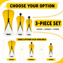 Lucky Birdie Golf Club Head Covers Set - Zipper-Style Yellow & White Covers for Driver, Fairway Wood, Hybrid - 3-Piece Set & Single Options
