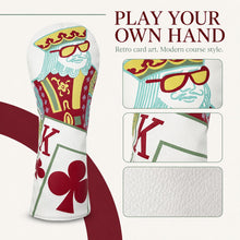 Lucky Birdie Playing Card Golf Headcover for Driver Fairway Wood or Hybrid, King Queen Jack Printed White PU Leather, Each Sold Separately
