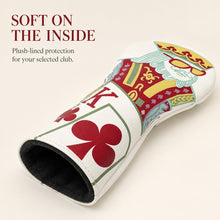 Lucky Birdie Playing Card Golf Headcover for Driver Fairway Wood or Hybrid, King Queen Jack Printed White PU Leather, Each Sold Separately