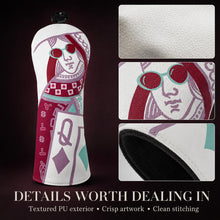 Lucky Birdie Playing Card Golf Headcover for Driver Fairway Wood or Hybrid, King Queen Jack Printed White PU Leather, Each Sold Separately