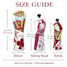Lucky Birdie Playing Card Golf Headcover for Driver Fairway Wood or Hybrid, King Queen Jack Printed White PU Leather, Each Sold Separately