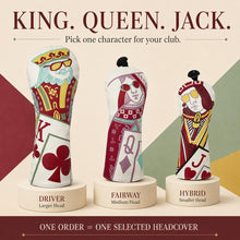 Lucky Birdie Playing Card Golf Headcover for Driver Fairway Wood or Hybrid, King Queen Jack Printed White PU Leather, Each Sold Separately