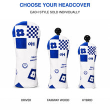Lucky Birdie Blue White Embroidered Golf Headcover for Driver Fairway Wood or Hybrid, PU Leather with Plush Lining and Adjustable Number Tag, Each Sold Separately