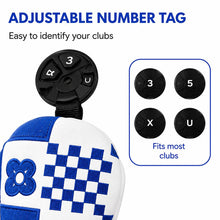Lucky Birdie Blue White Embroidered Golf Headcover for Driver Fairway Wood or Hybrid, PU Leather with Plush Lining and Adjustable Number Tag, Each Sold Separately