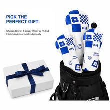 Lucky Birdie Blue White Embroidered Golf Headcover for Driver Fairway Wood or Hybrid, PU Leather with Plush Lining and Adjustable Number Tag, Each Sold Separately