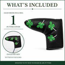 Lucky Birdie Clover Blade Golf Putter Cover, PU Leather Headcover with Green 4-Leaf Clover Embroidery