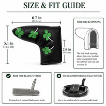 Lucky Birdie Clover Blade Golf Putter Cover, PU Leather Headcover with Green 4-Leaf Clover Embroidery
