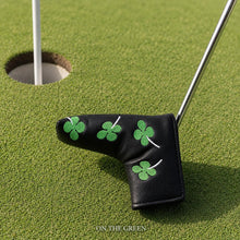 Lucky Birdie Clover Blade Golf Putter Cover, PU Leather Headcover with Green 4-Leaf Clover Embroidery