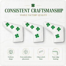 Lucky Golf Putter Headcover, White Clover Blade Design, Green 4-Leaf Clover Embroidered PU Leather Accessory for Golf Clubs