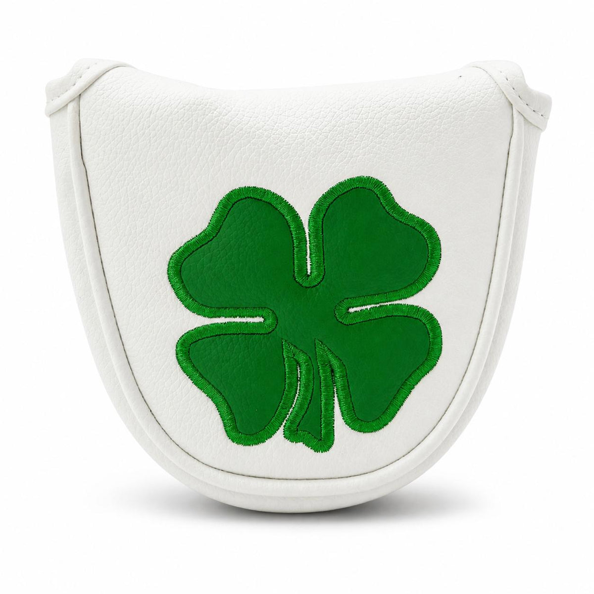 Lucky Birdie Golf Putter Headcover, PU Leather Large Green Clover Mallet Putter Cover, 1-Piece White 4-Leaf Clover Design
