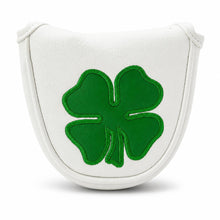Lucky Birdie Golf Putter Headcover, PU Leather Large Green Clover Mallet Putter Cover, 1-Piece White 4-Leaf Clover Design