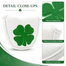 Lucky Birdie Golf Putter Headcover, PU Leather Large Green Clover Mallet Putter Cover, 1-Piece White 4-Leaf Clover Design