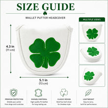 Lucky Birdie Golf Putter Headcover, PU Leather Large Green Clover Mallet Putter Cover, 1-Piece White 4-Leaf Clover Design