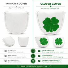 Lucky Birdie Golf Putter Headcover, PU Leather Large Green Clover Mallet Putter Cover, 1-Piece White 4-Leaf Clover Design