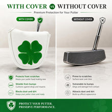 Lucky Birdie Golf Putter Headcover, PU Leather Large Green Clover Mallet Putter Cover, 1-Piece White 4-Leaf Clover Design