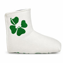 Lucky Birdie Clover Blade Golf Putter Cover, White & Green 4-Leaf Clover Design, PU Leather Golf Club Headcover