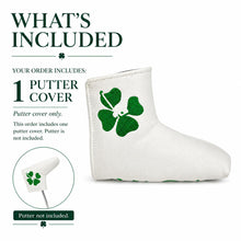 Lucky Birdie Clover Blade Golf Putter Cover, White & Green 4-Leaf Clover Design, PU Leather Golf Club Headcover