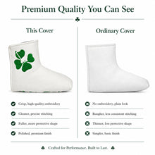 Lucky Birdie Clover Blade Golf Putter Cover, White & Green 4-Leaf Clover Design, PU Leather Golf Club Headcover