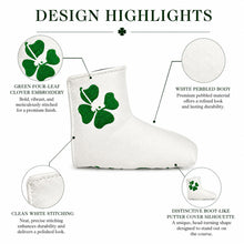 Lucky Birdie Clover Blade Golf Putter Cover, White & Green 4-Leaf Clover Design, PU Leather Golf Club Headcover
