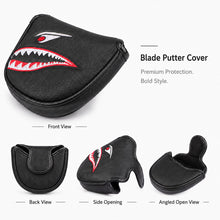 Lucky Birdie Putter Cover, Black Funny Shark Golf Putter Headcover with Red Eyes, PU Leather Golf Club Cover
