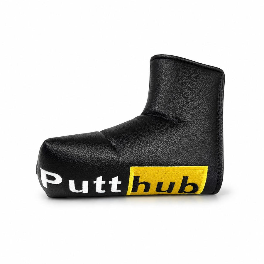 Lucky Birdie Black Yellow Putt Hub Magnetic Blade Golf Putter Headcover, Embroidered PU Synthetic Leather Protective Golf Club Cover for Men and Women