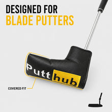 Lucky Birdie Black Yellow Putt Hub Magnetic Blade Golf Putter Headcover, Embroidered PU Synthetic Leather Protective Golf Club Cover for Men and Women