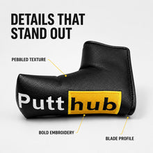 Lucky Birdie Black Yellow Putt Hub Magnetic Blade Golf Putter Headcover, Embroidered PU Synthetic Leather Protective Golf Club Cover for Men and Women