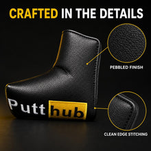 Lucky Birdie Black Yellow Putt Hub Magnetic Blade Golf Putter Headcover, Embroidered PU Synthetic Leather Protective Golf Club Cover for Men and Women
