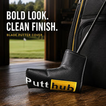 Lucky Birdie Black Yellow Putt Hub Magnetic Blade Golf Putter Headcover, Embroidered PU Synthetic Leather Protective Golf Club Cover for Men and Women