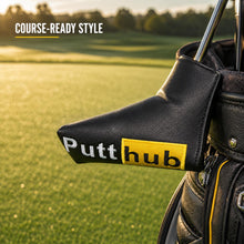 Lucky Birdie Black Yellow Putt Hub Magnetic Blade Golf Putter Headcover, Embroidered PU Synthetic Leather Protective Golf Club Cover for Men and Women