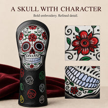 Lucky Biride Sugar Skull Golf Headcover for Driver Fairway Wood or Hybrid, Embroidered Black PU Leather with Plush Lining, Each Sold Separately