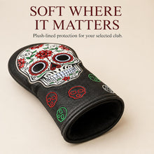 Lucky Biride Sugar Skull Golf Headcover for Driver Fairway Wood or Hybrid, Embroidered Black PU Leather with Plush Lining, Each Sold Separately